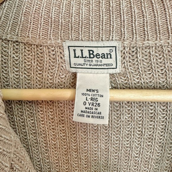 LL.. Bean Men's Cotton Zip Sweater Cardigan Khaki Large - Picture 9 of 11